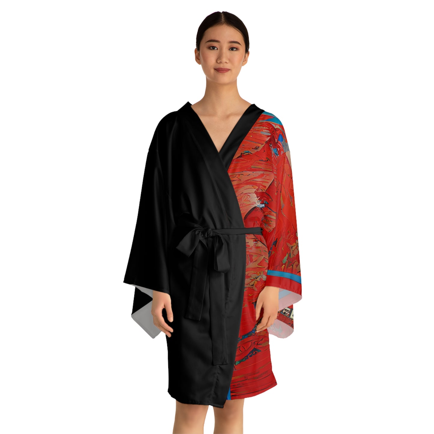 Half Black Half Hónghǎi - Womens Long Sleeve Kimono Robe - iSAW Company