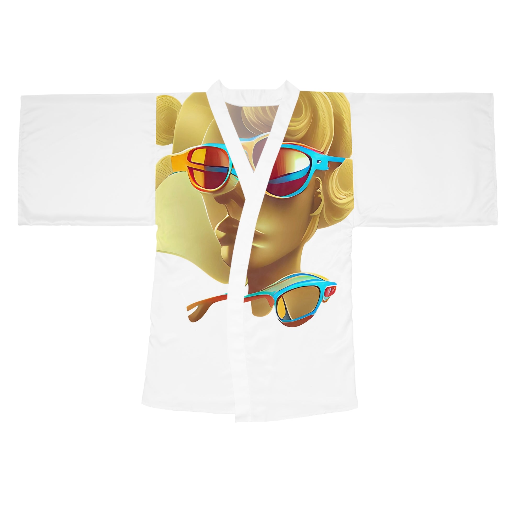 Retro Cool White - Womens Long Sleeve Kimono Robe - iSAW Company
