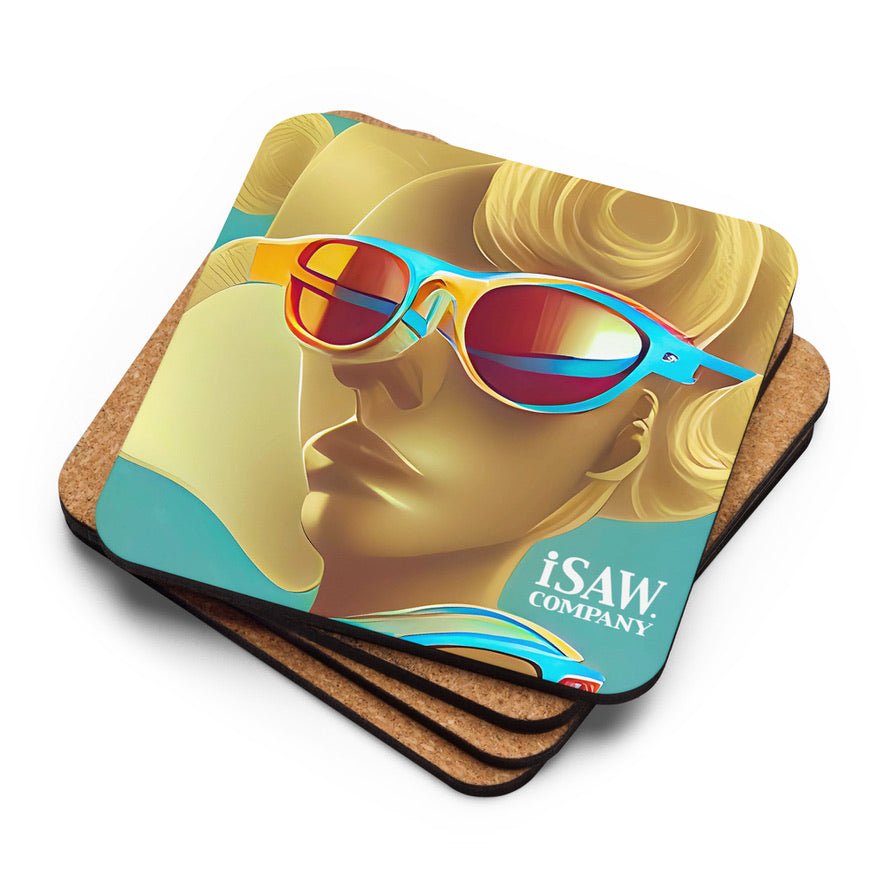Retro Cool Blue - Cork Back Coaster - iSAW Company