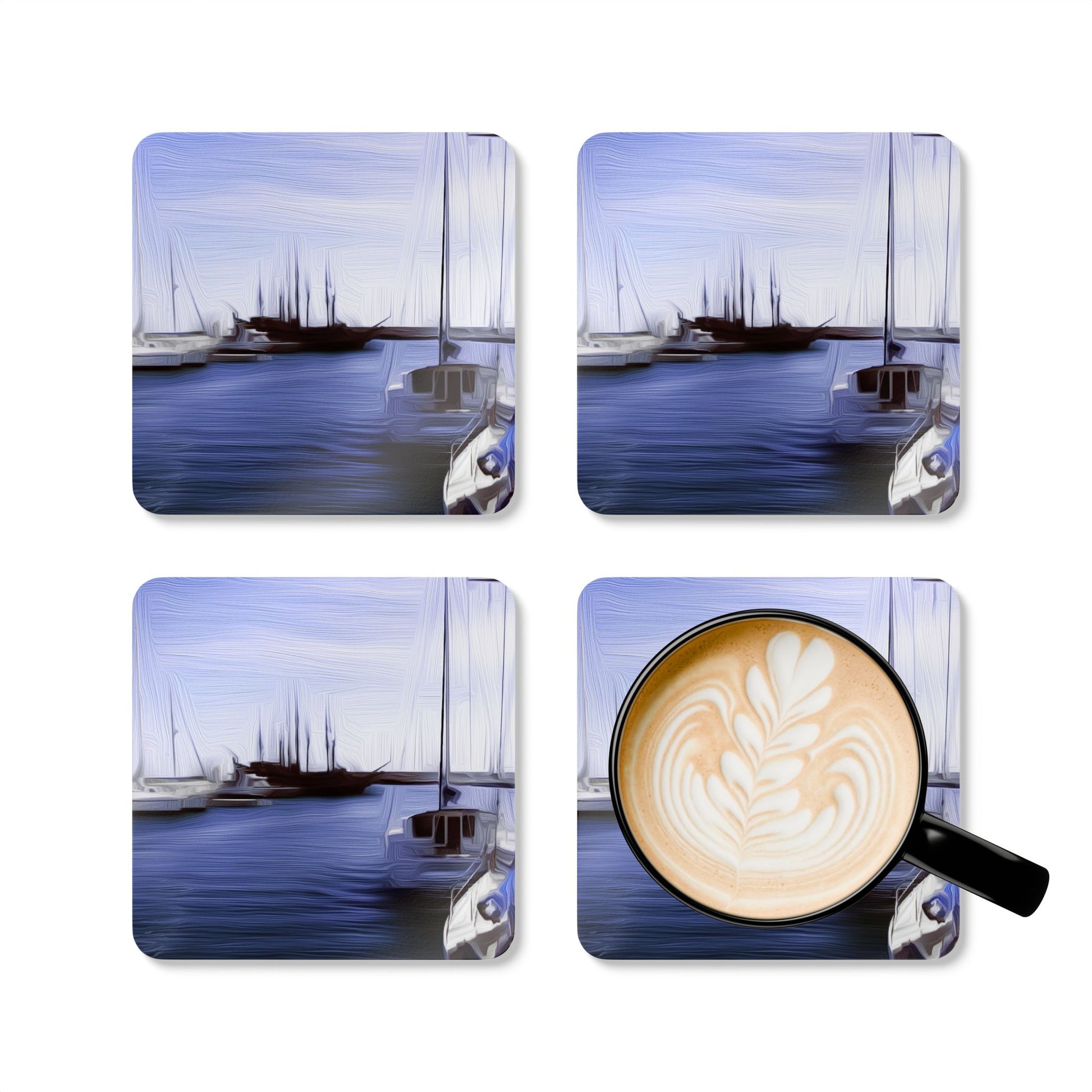 The Sleeping Yachts (at Afternoon) - Cork Back Coaster Set - iSAW Company