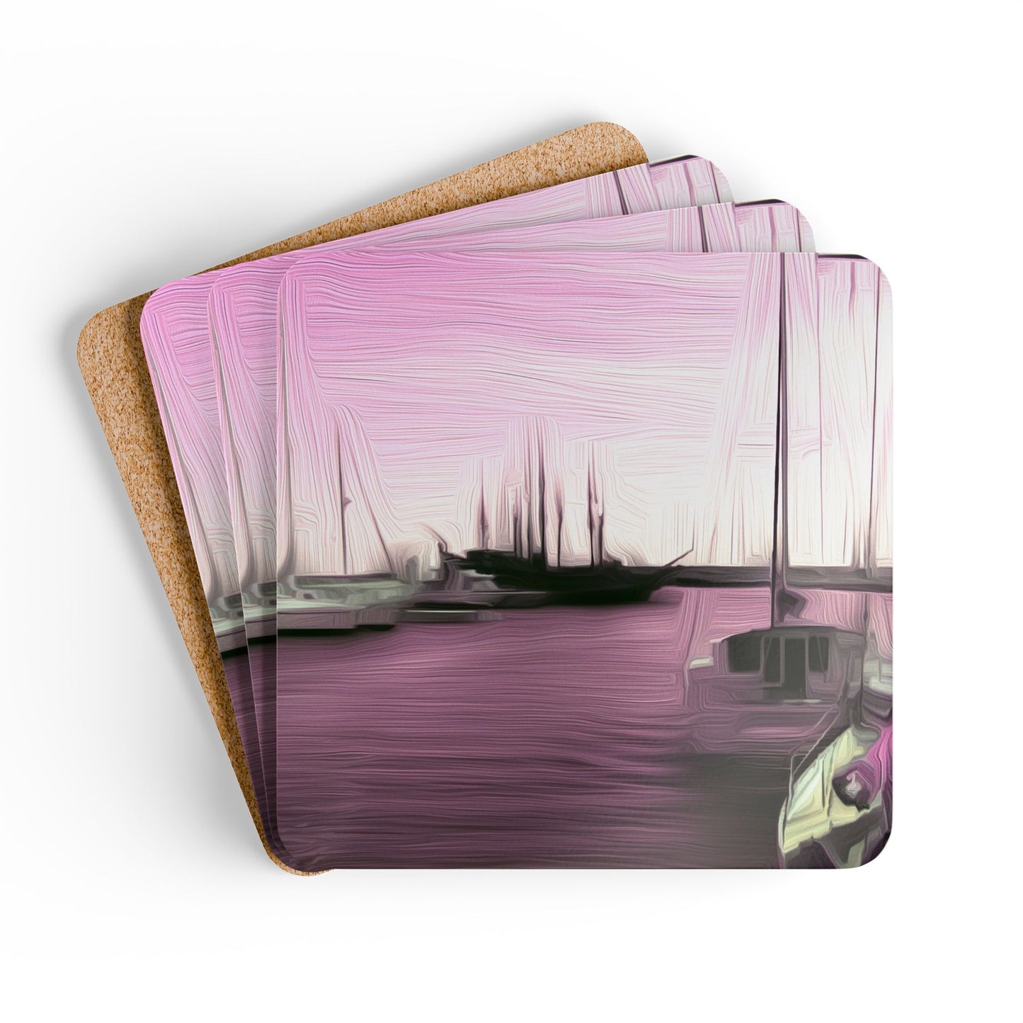 The Sleeping Yachts (at Evening) - Cork Back Coaster Set - iSAW Company