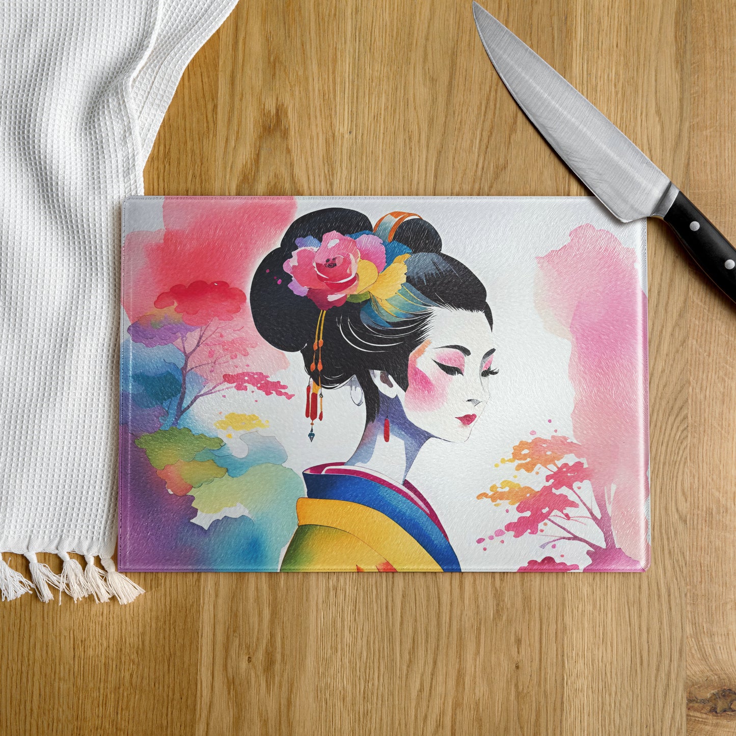 Geisha Girl - Glass Cutting Board - iSAW Company