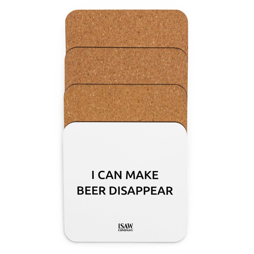 I Can Make Beer Disappear - White Cork Back Coaster - iSAW Company