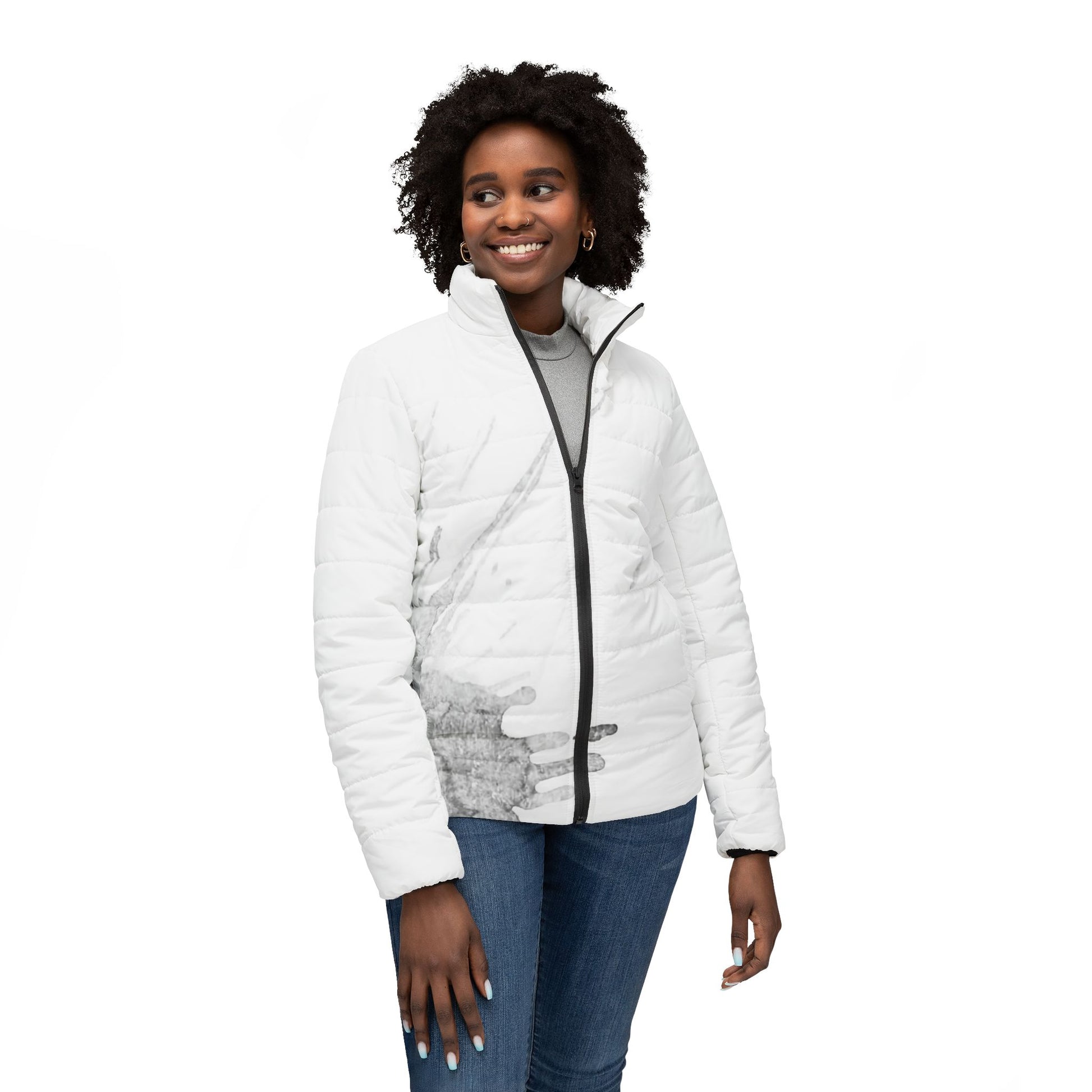 Watercolour Grey Splash - Womens Puffer Jacket - iSAW Company