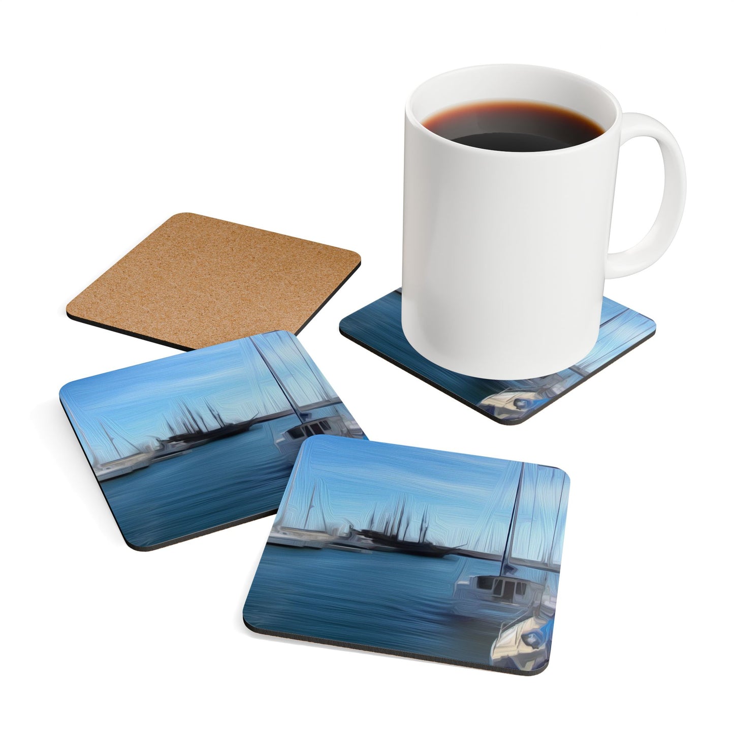 The Sleeping Yachts (at Morning) - Cork Back Coaster Set - iSAW Company