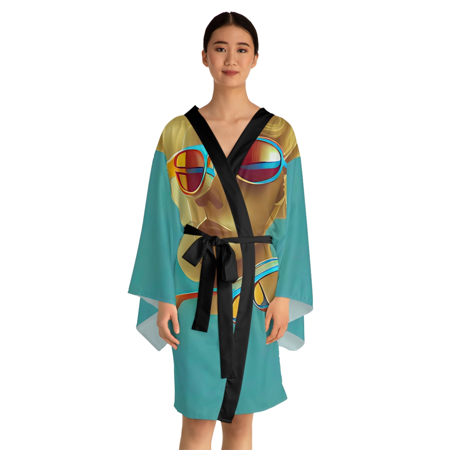 Retro Cool Blue - Womens Long Sleeve Kimono Robe - iSAW Company