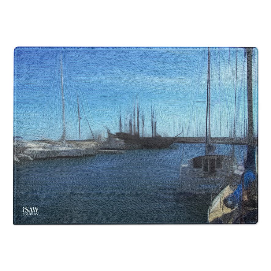 The Sleeping Yachts (at Morning) - Glass Cutting Board - iSAW Company