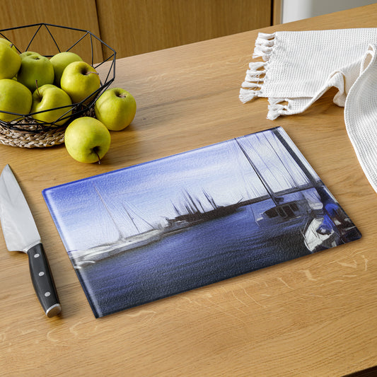 The Sleeping Yachts (at Afternoon) - Glass Cutting Board - iSAW Company