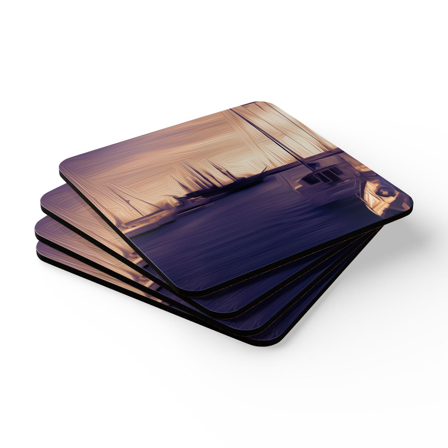 The Sleeping Yachts (at Sunset) - Cork Back Coaster Set - iSAW Company
