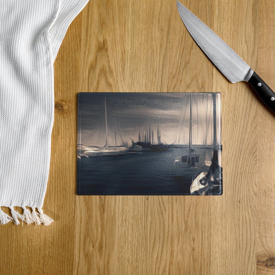 The Sleeping Yachts (at Sunrise) - Glass Cutting Board - iSAW Company