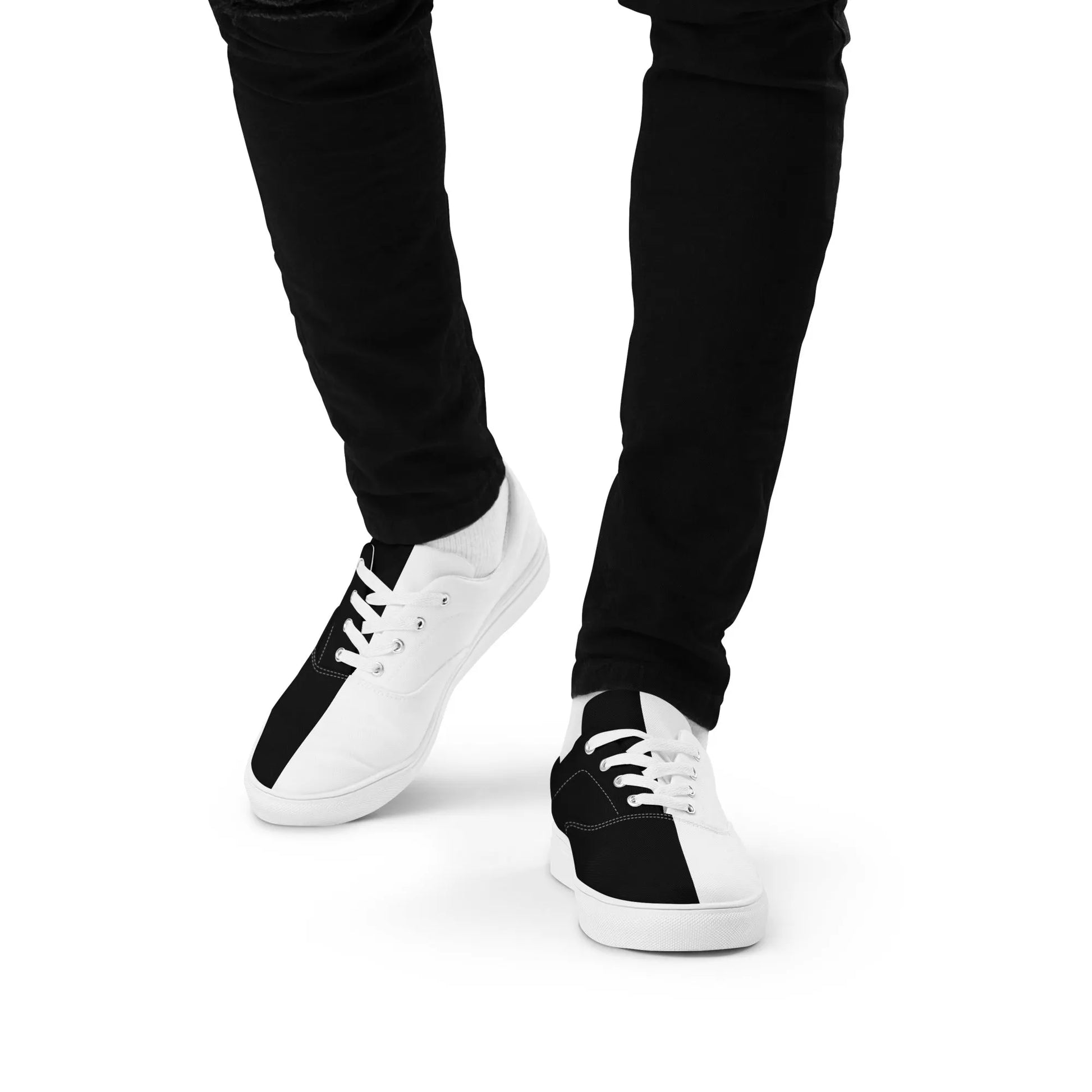 Half Black Half White - Mens Lace-Up Canvas Shoes - iSAW Company