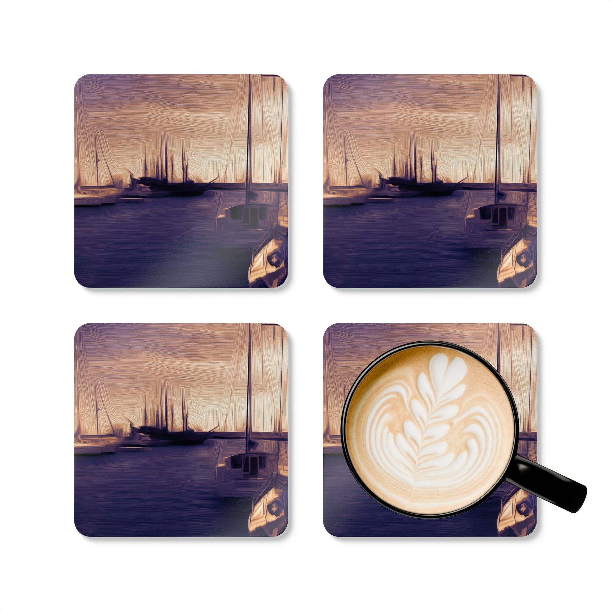The Sleeping Yachts (at Sunset) - Cork Back Coaster Set - iSAW Company