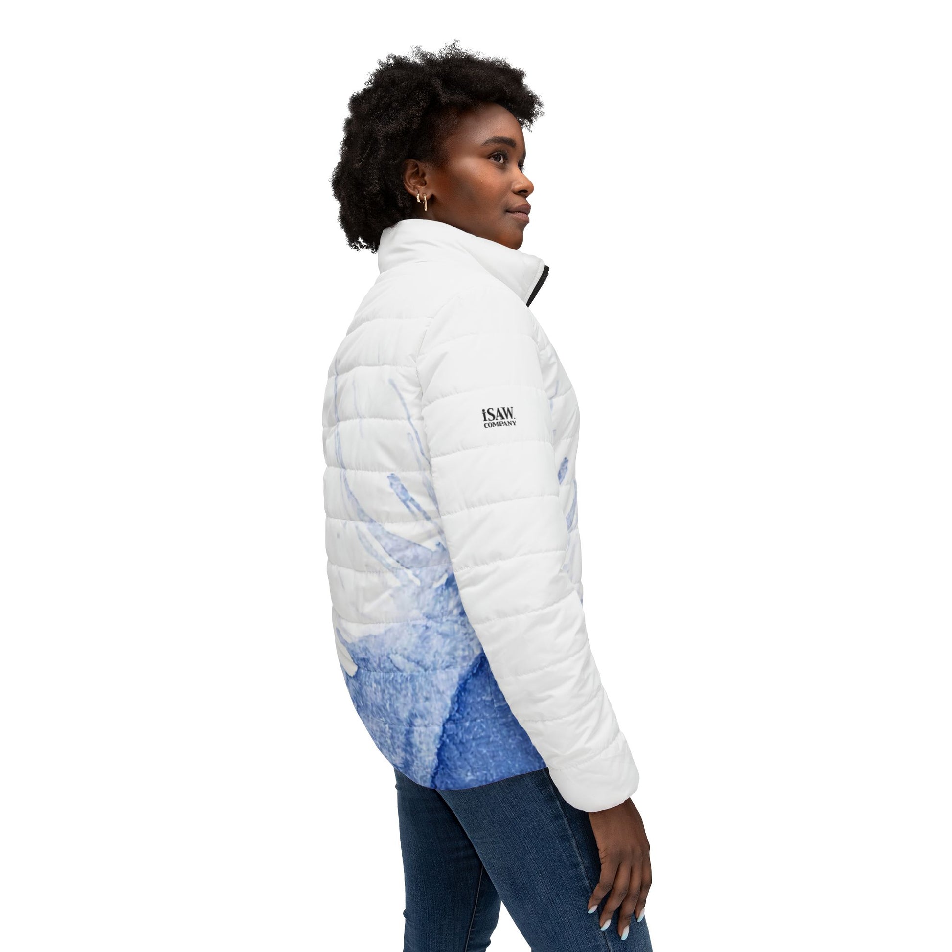 Watercolour Blue Splash - Womens Puffer Jacket - iSAW Company