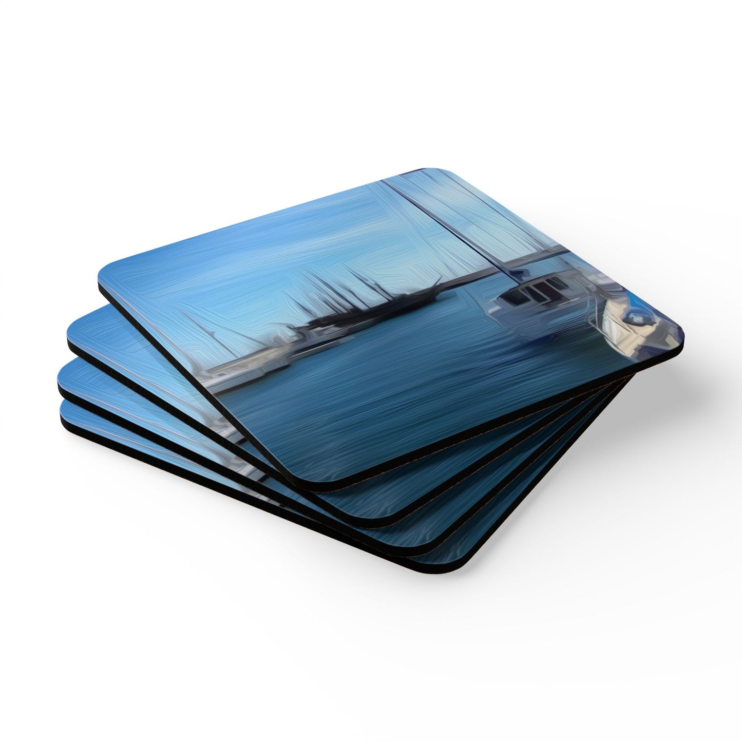 The Sleeping Yachts (at Morning) - Cork Back Coaster Set - iSAW Company