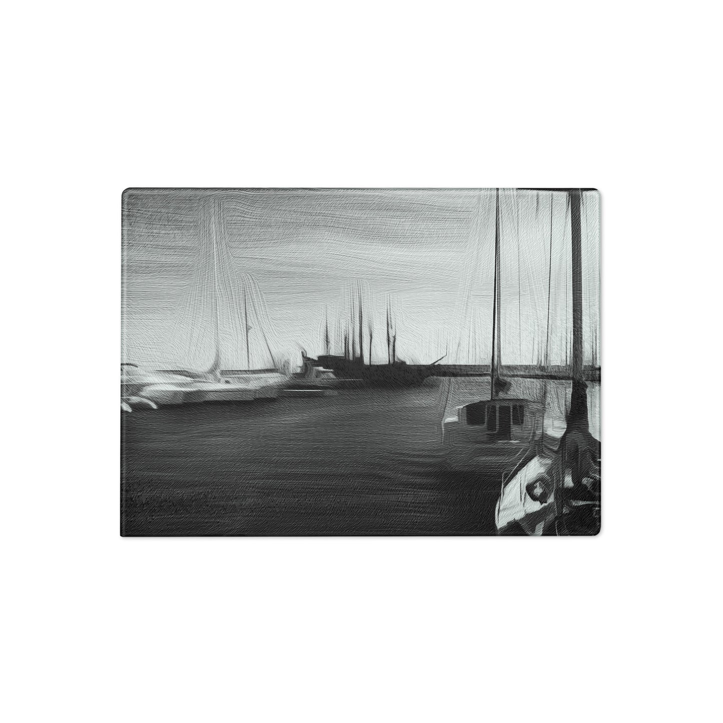 The Sleeping Yachts (at Night) - Glass Cutting Board