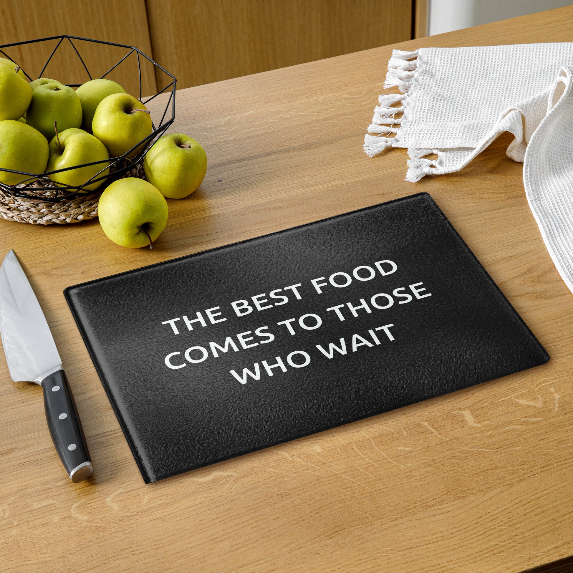 The Best Food Comes To Those Who Wait - Black Glass Cutting Board - iSAW Company