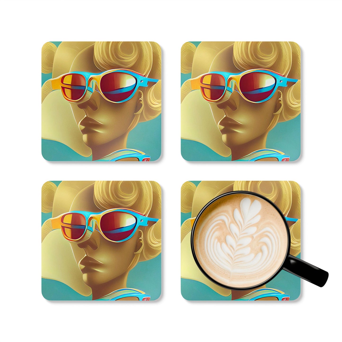 Retro Cool Blue - Cork Back Coaster Set - iSAW Company