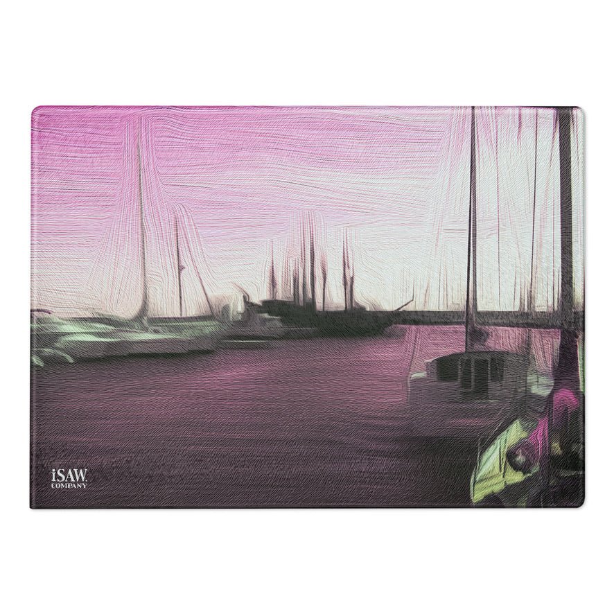 The Sleeping Yachts (at Evening) - Glass Cutting Board - iSAW Company