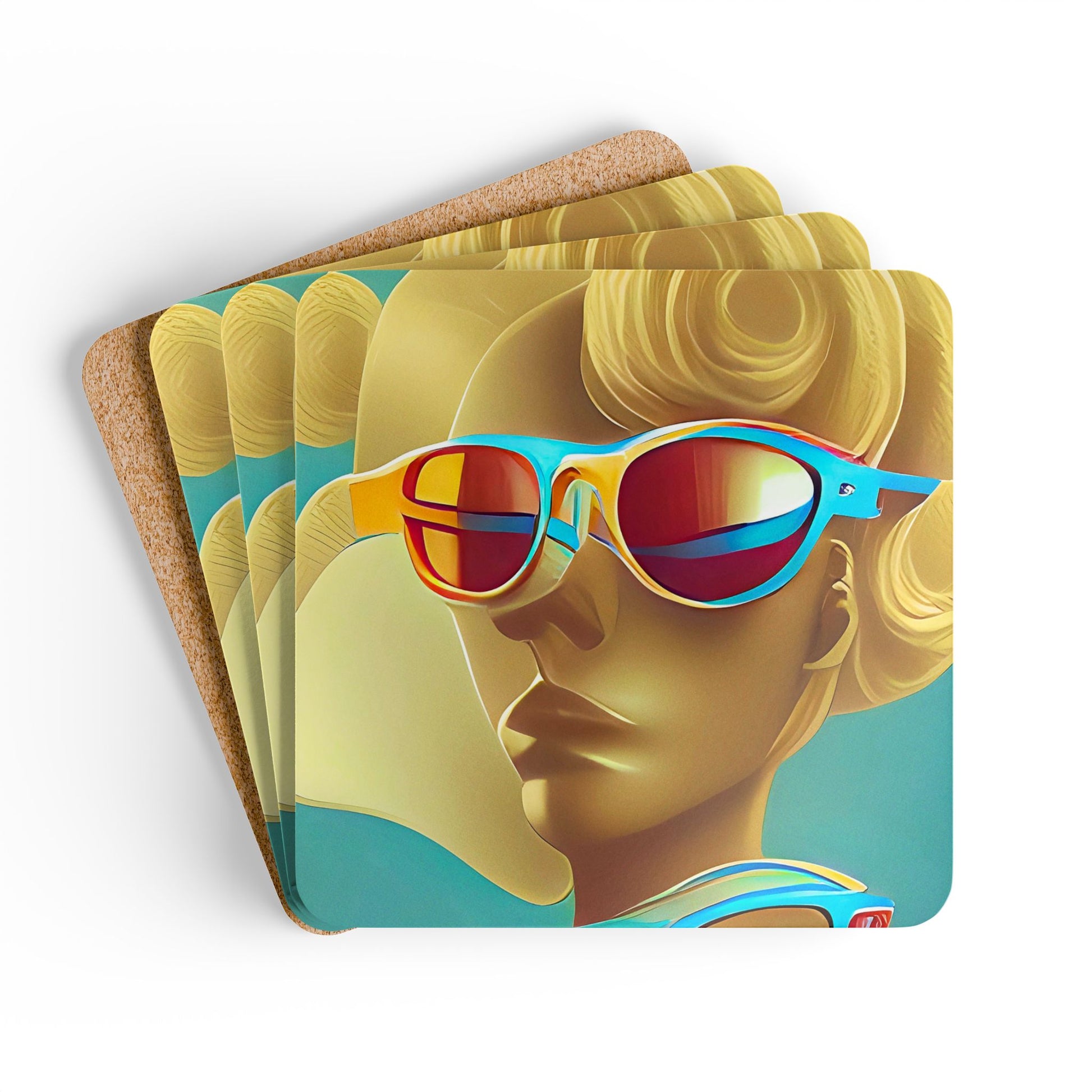 Retro Cool Blue - Cork Back Coaster Set - iSAW Company