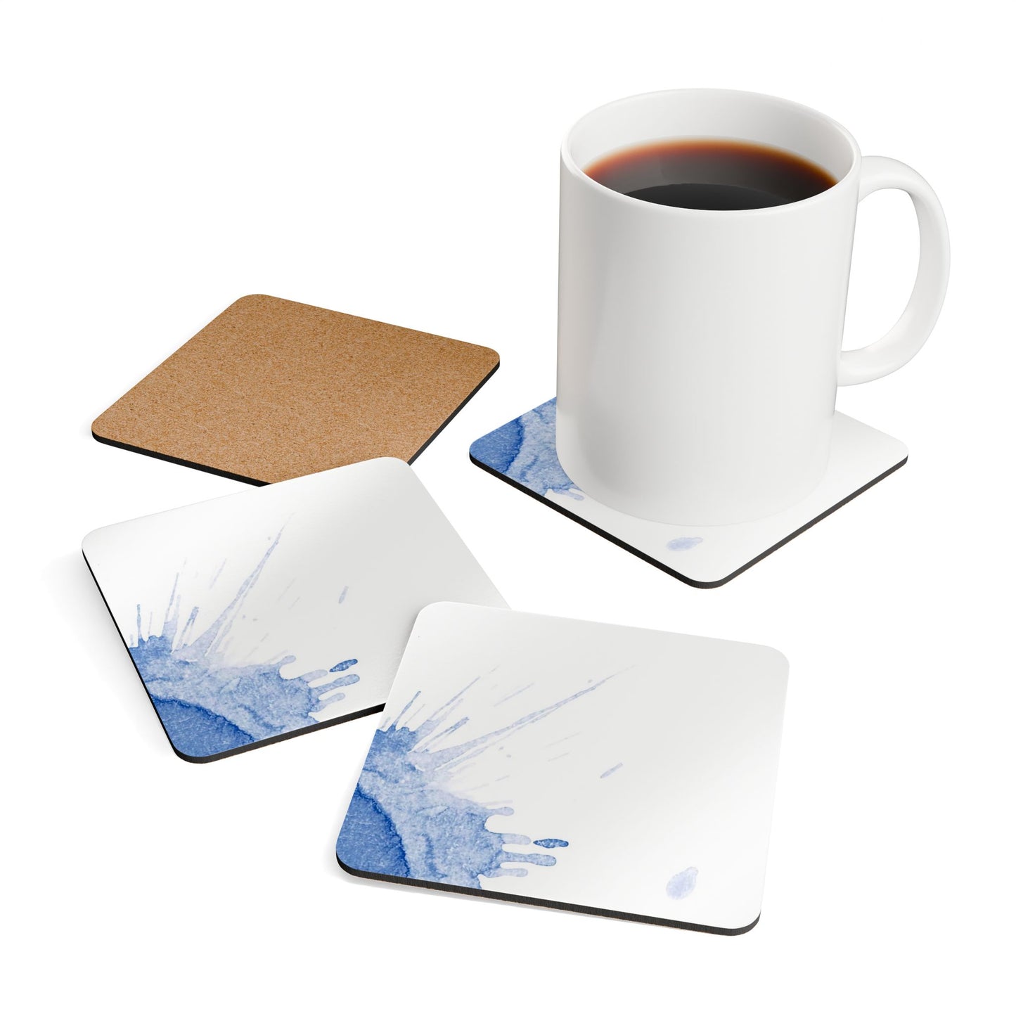 Watercolour Blue Splash - Cork Back Coaster Set - iSAW Company