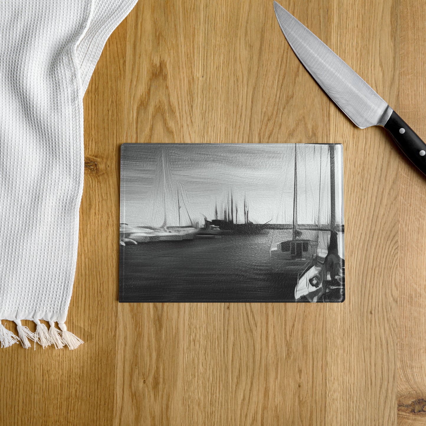 The Sleeping Yachts (at Night) - Glass Cutting Board
