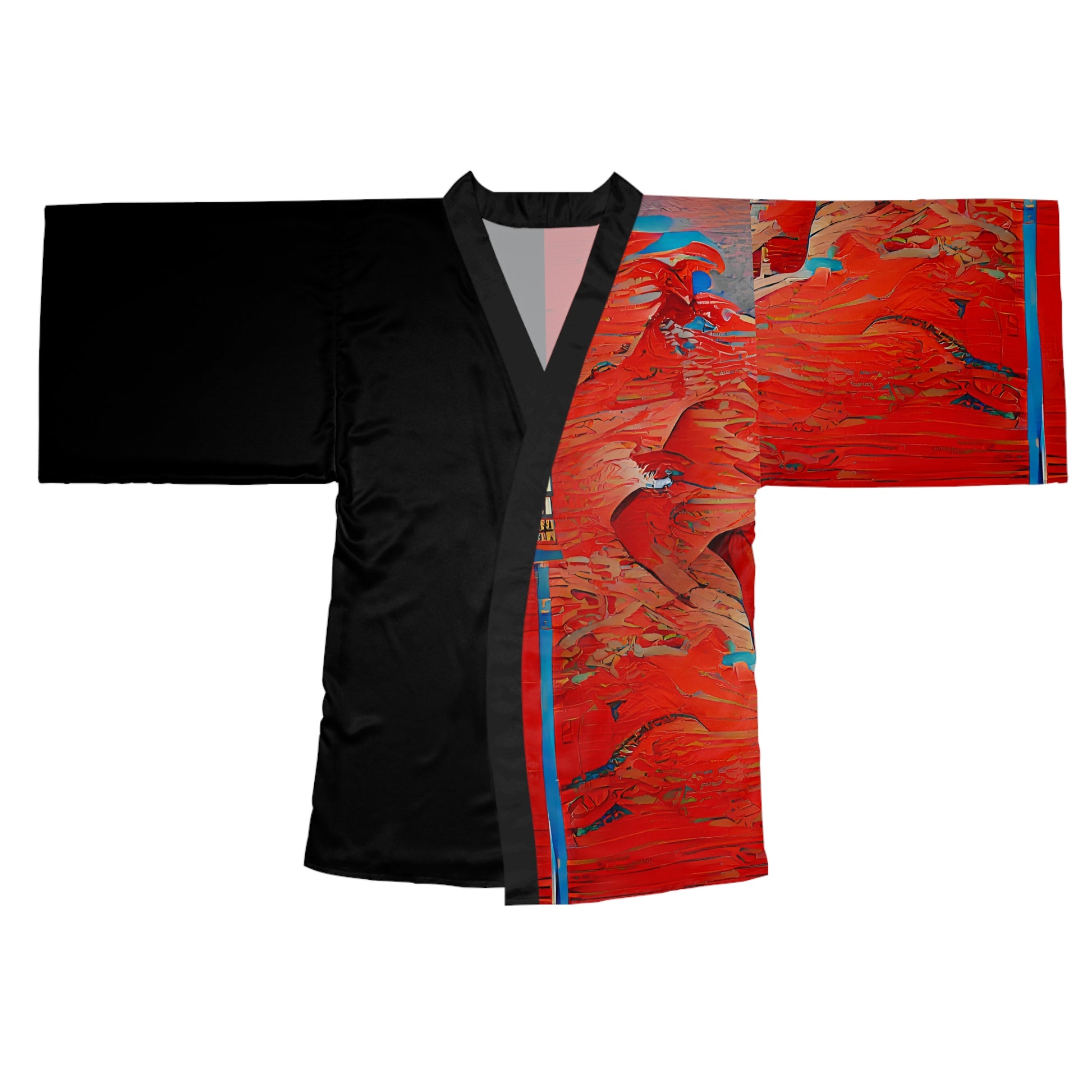Half Black Half Hónghǎi - Womens Long Sleeve Kimono Robe - iSAW Company