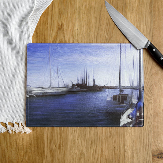 The Sleeping Yachts (at Afternoon) - Glass Cutting Board - iSAW Company