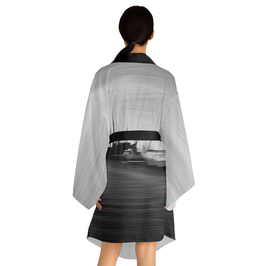 The Sleeping Yachts (at Night) - Womens Long Sleeve Kimono Robe - iSAW Company