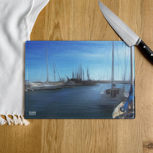 The Sleeping Yachts (at Morning) - Glass Cutting Board - iSAW Company
