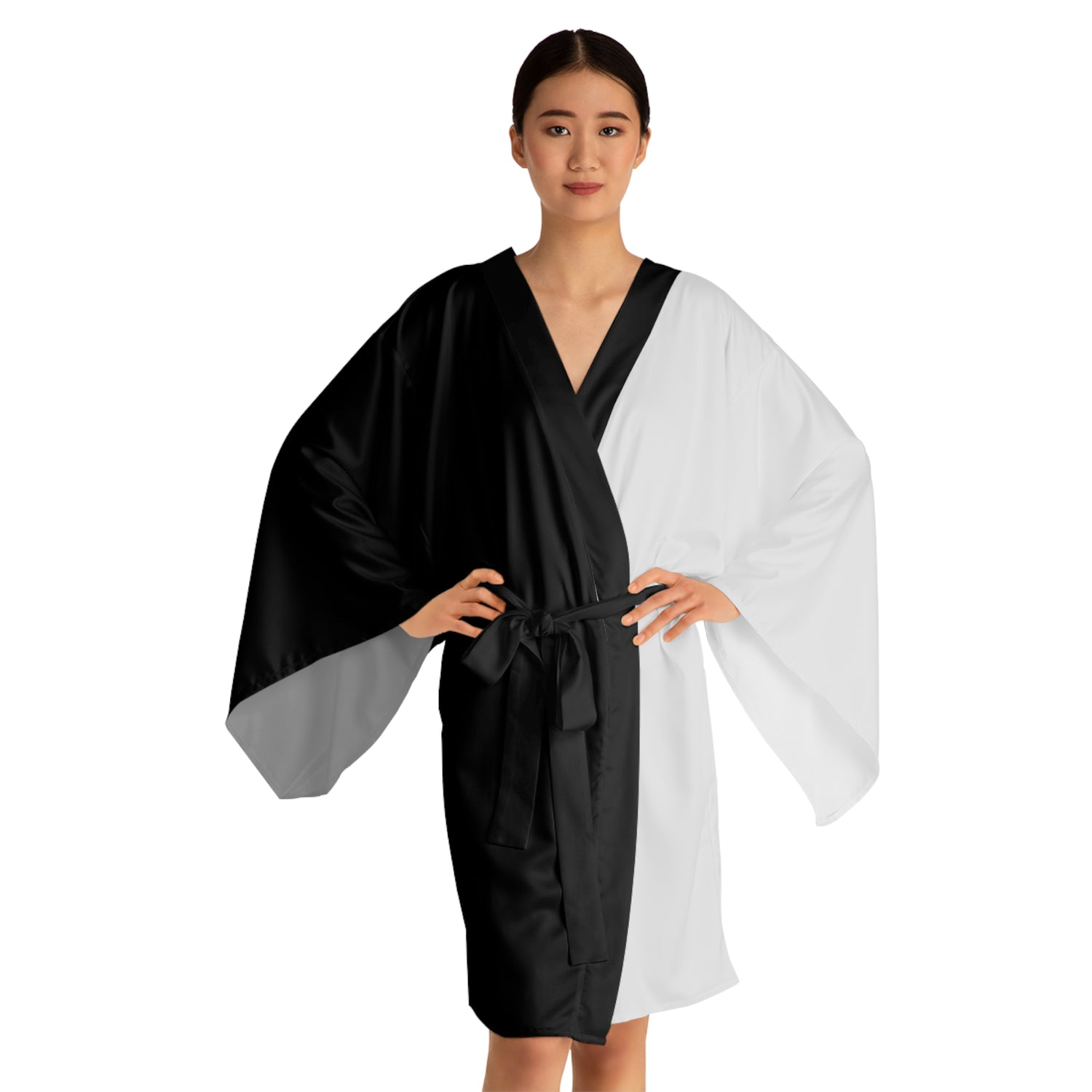 Half Black Half White - Womens Long Sleeve Kimono Robe - iSAW Company