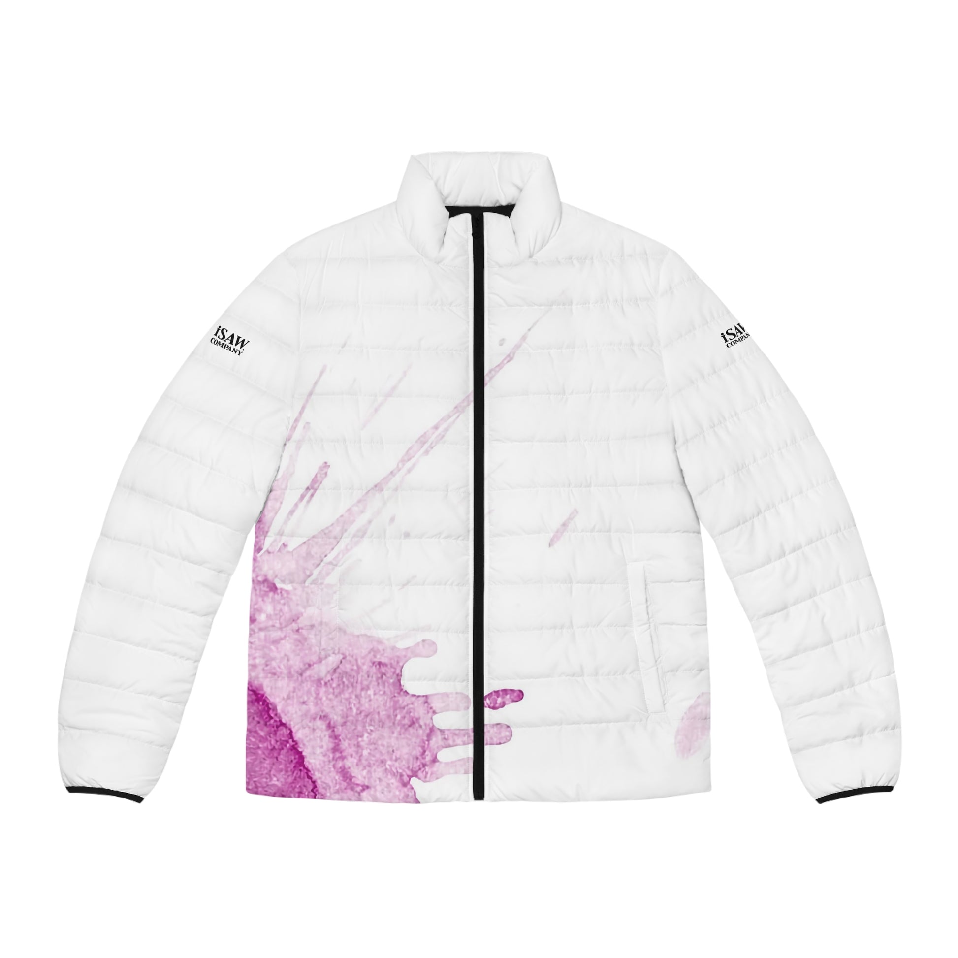 Watercolour Pink Splash - Mens Puffer Jacket - iSAW Company