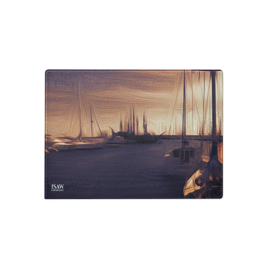 The Sleeping Yachts (at Sunset) - Glass Cutting Board - iSAW Company