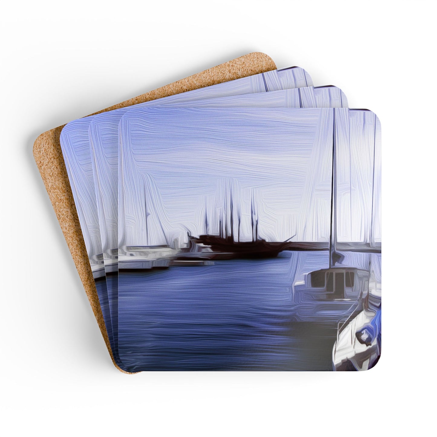 The Sleeping Yachts (at Afternoon) - Cork Back Coaster Set - iSAW Company