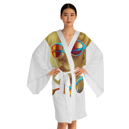 Retro Cool White - Womens Long Sleeve Kimono Robe - iSAW Company