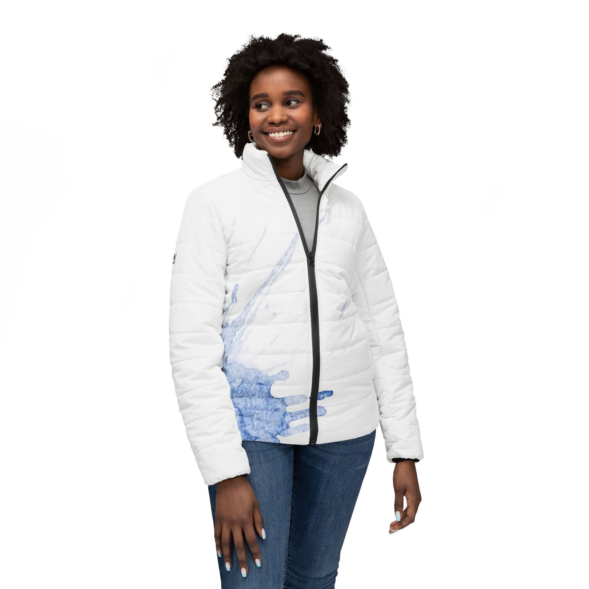 Watercolour Blue Splash - Womens Puffer Jacket - iSAW Company