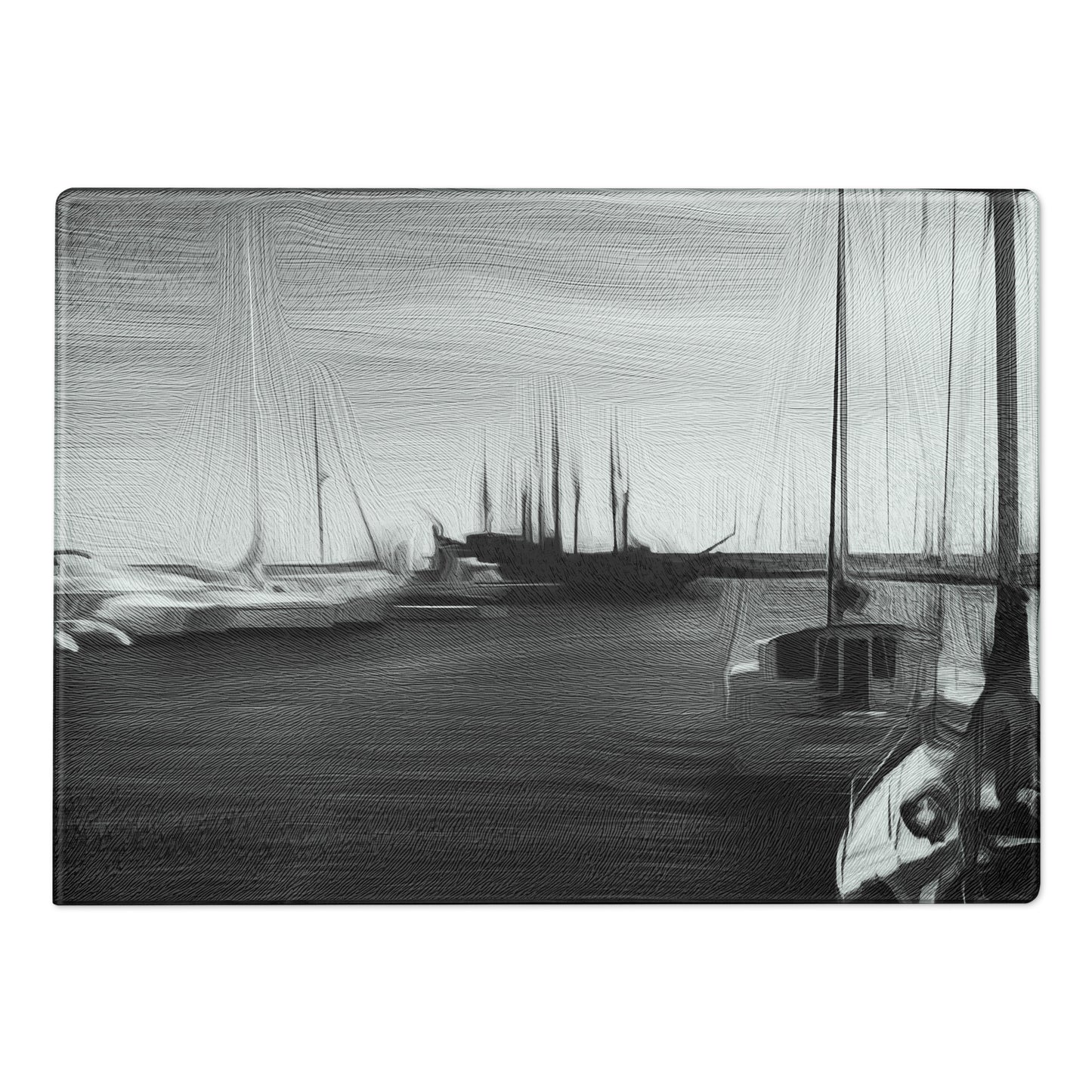The Sleeping Yachts (at Night) - Glass Cutting Board