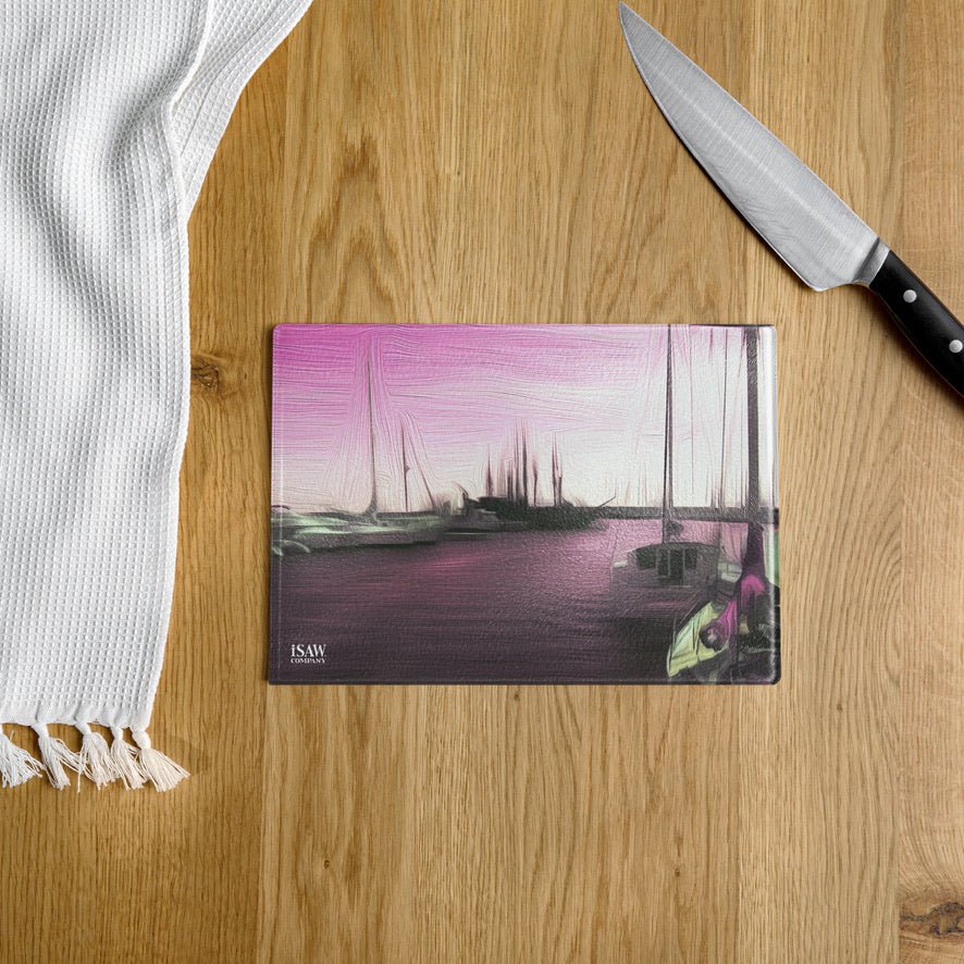 The Sleeping Yachts (at Evening) - Glass Cutting Board - iSAW Company