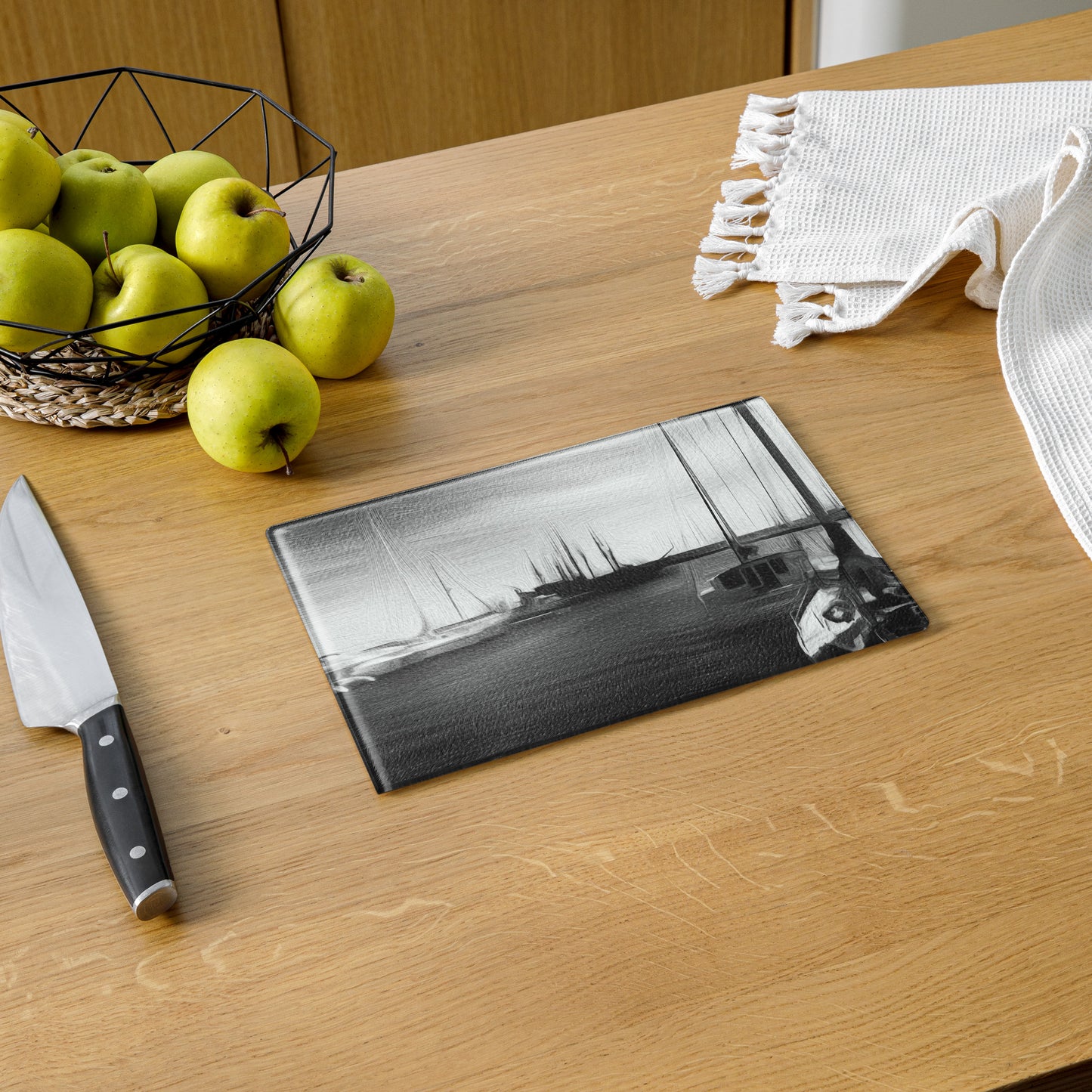 The Sleeping Yachts (at Night) - Glass Cutting Board