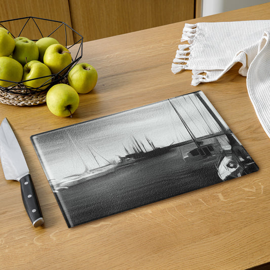 The Sleeping Yachts (at Night) - Glass Cutting Board