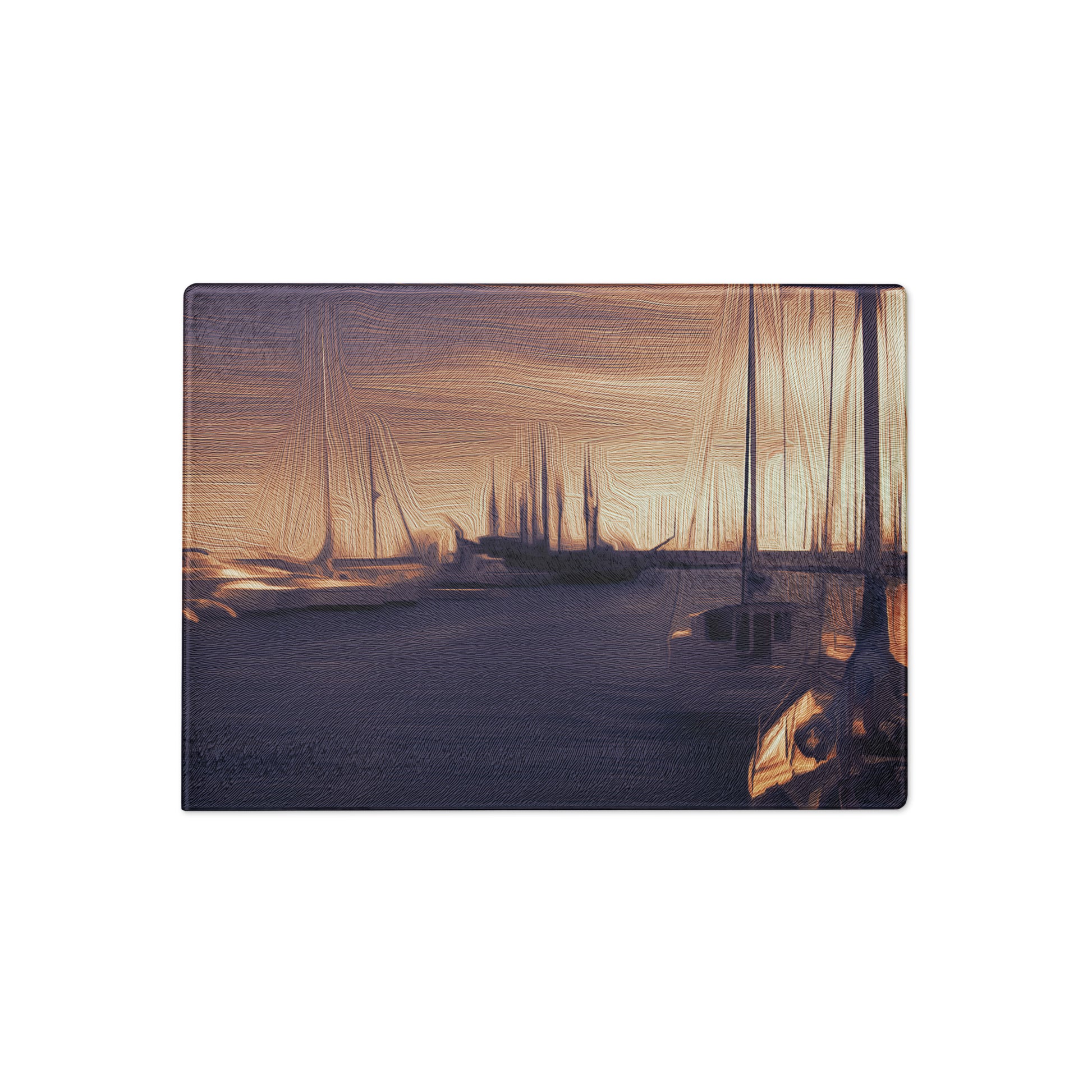 The Sleeping Yachts (at Sunset) - Glass Cutting Board - iSAW Company