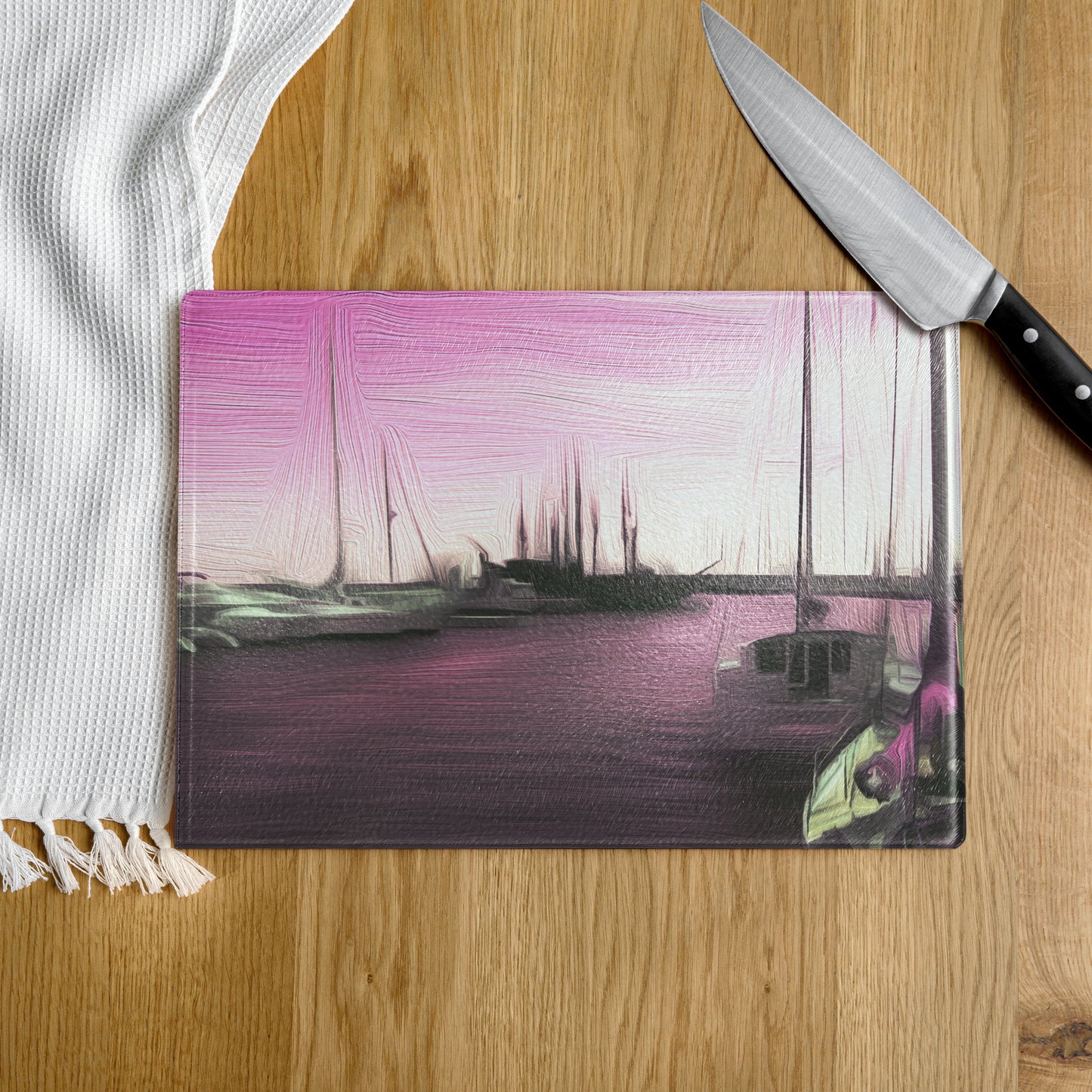 The Sleeping Yachts (at Evening) - Glass Cutting Board - iSAW Company