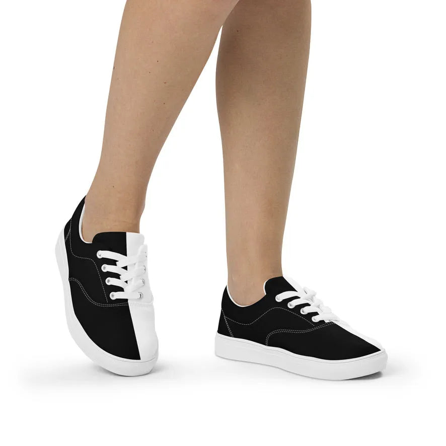 Half Black Half White - Womens Lace-Up Canvas Shoes - iSAW Company