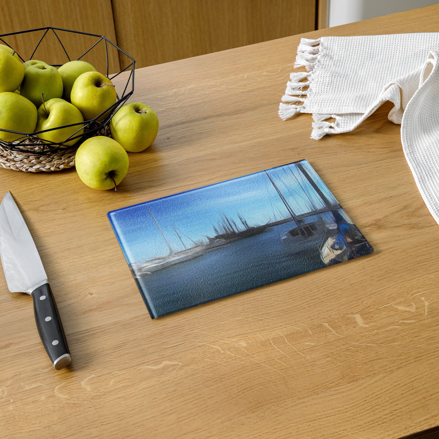 The Sleeping Yachts (at Morning) - Glass Cutting Board - iSAW Company