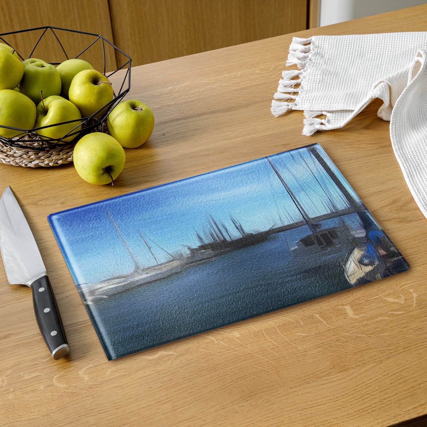 The Sleeping Yachts (at Morning) - Glass Cutting Board - iSAW Company