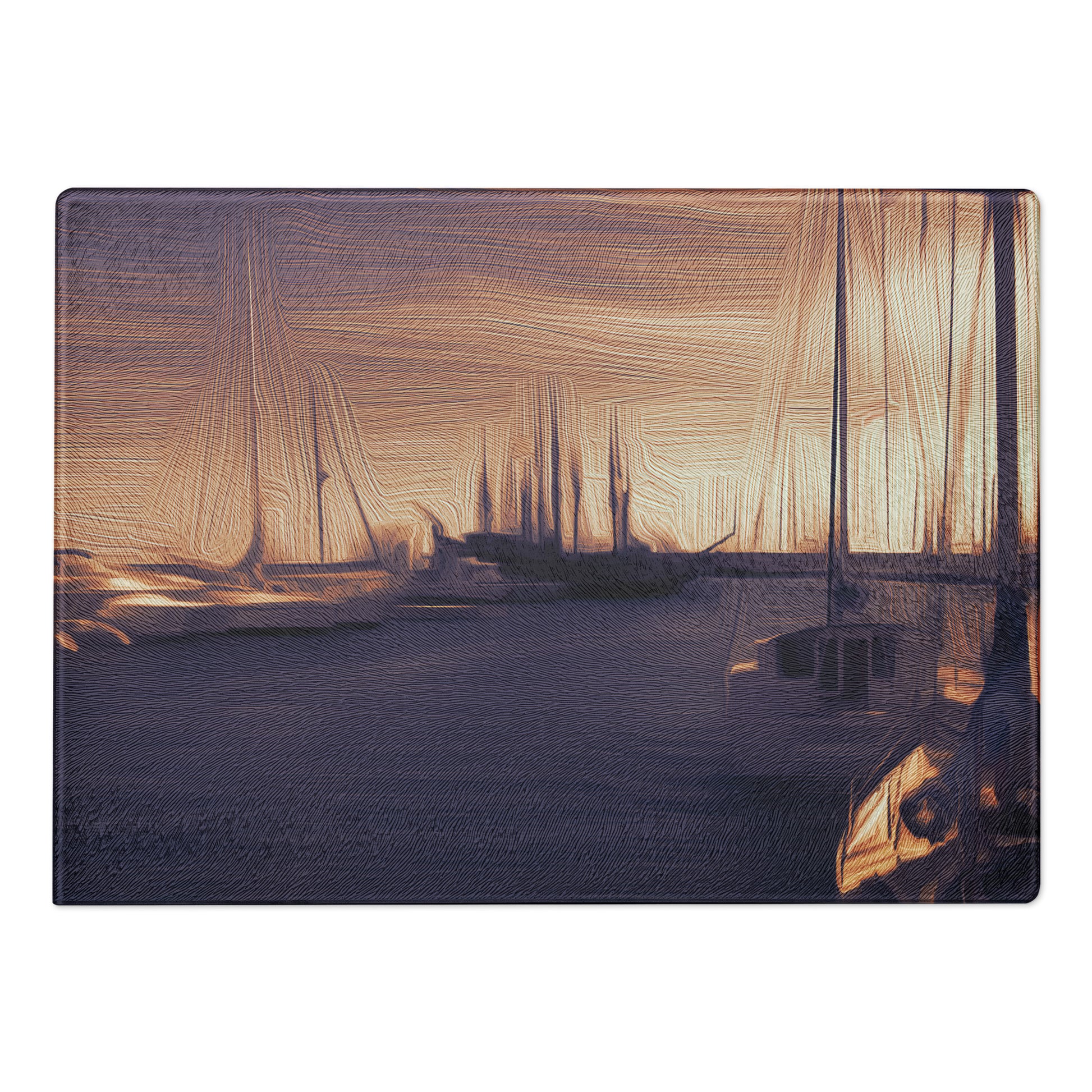 The Sleeping Yachts (at Sunset) - Glass Cutting Board - iSAW Company