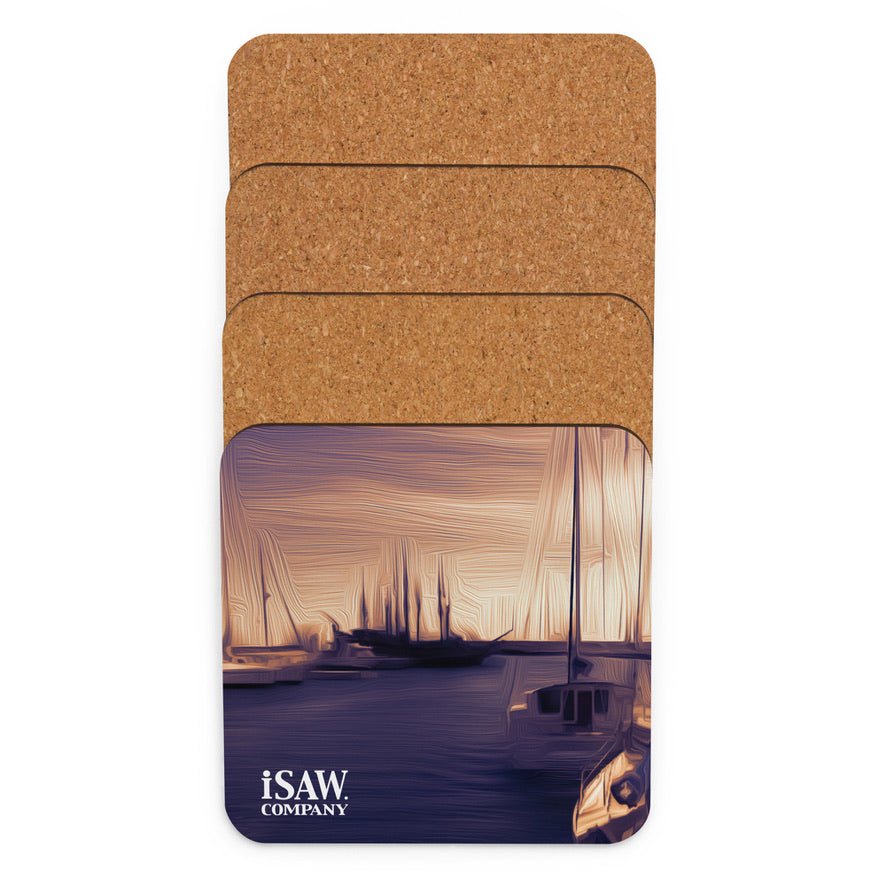 The Sleeping Yachts (at Sunset) - Cork Back Coaster - iSAW Company
