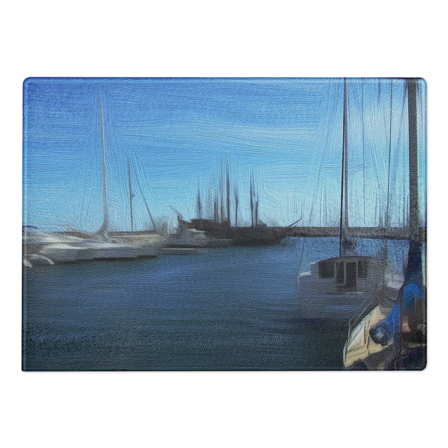The Sleeping Yachts (at Morning) - Glass Cutting Board - iSAW Company