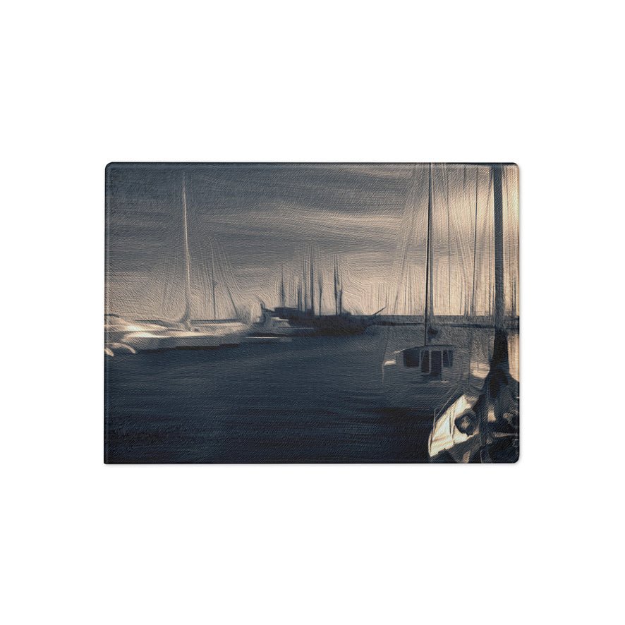 The Sleeping Yachts (at Sunrise) - Glass Cutting Board - iSAW Company