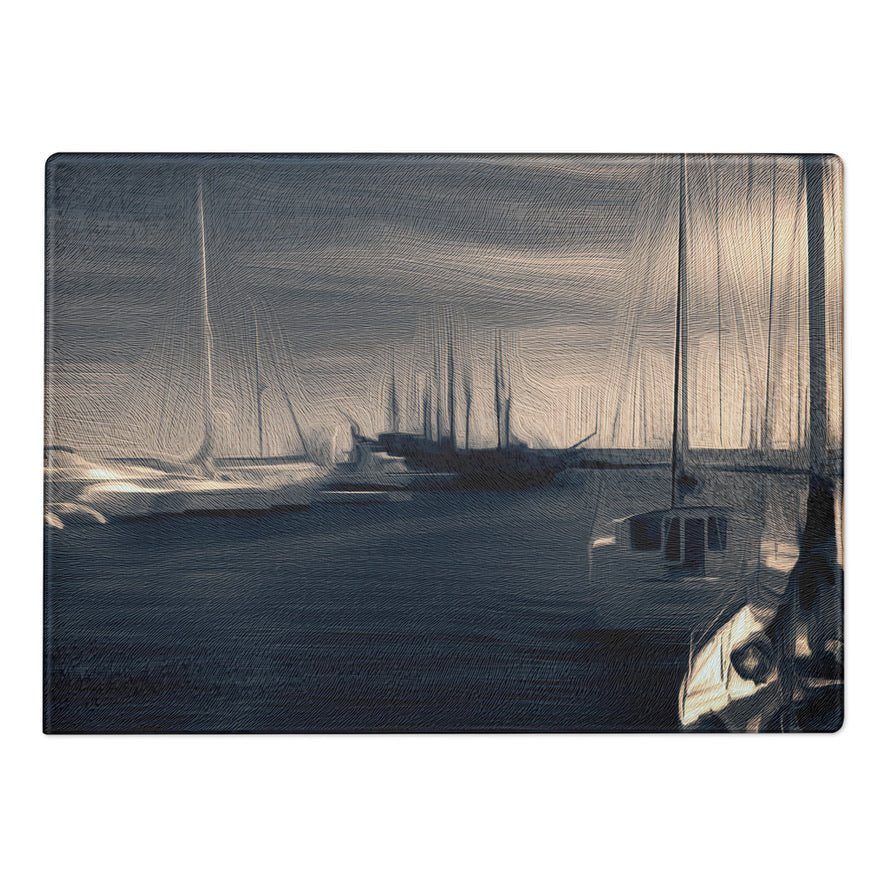 The Sleeping Yachts (at Sunrise) - Glass Cutting Board - iSAW Company