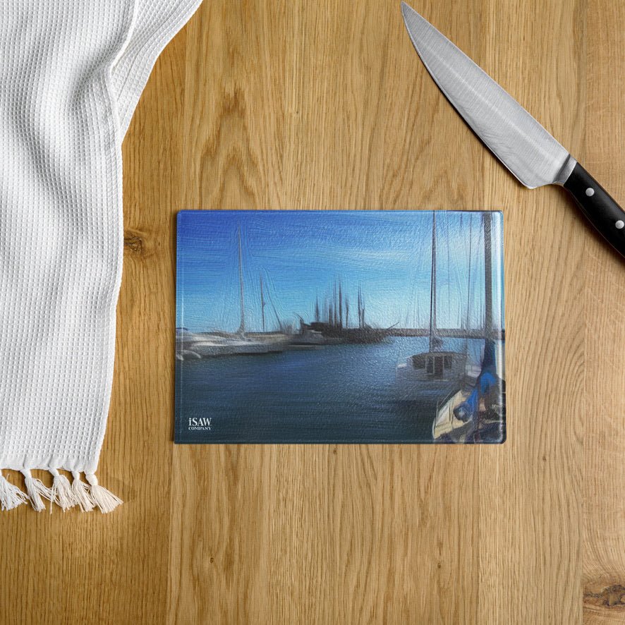 The Sleeping Yachts (at Morning) - Glass Cutting Board - iSAW Company